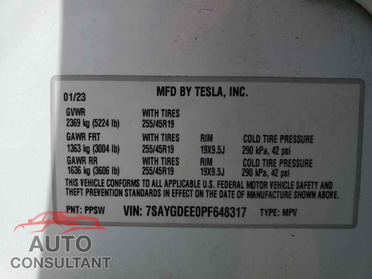 TESLA MODEL Y 2023 - 7SAYGDEE0PF648317