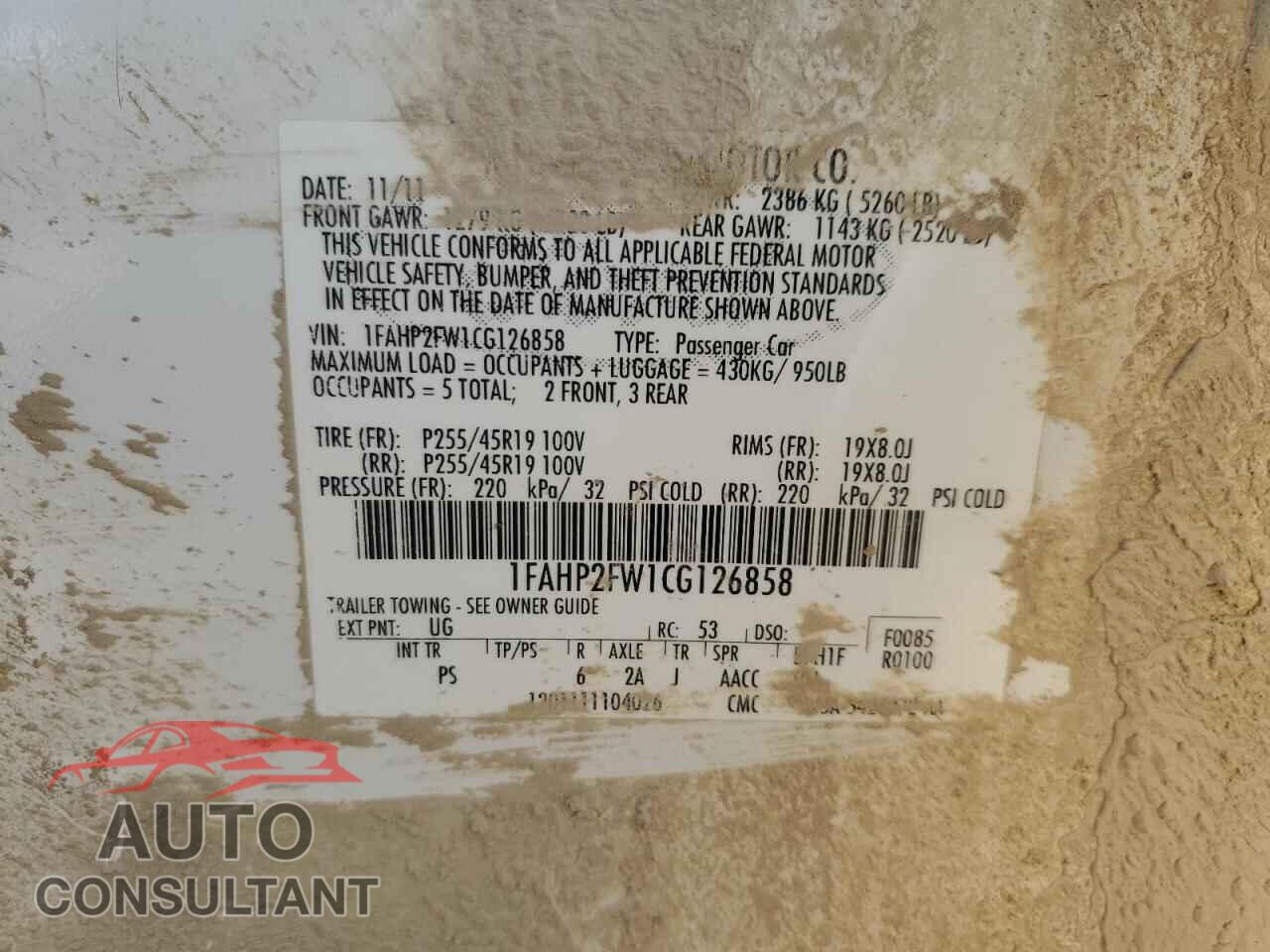 FORD TAURUS 2012 - 1FAHP2FW1CG126858