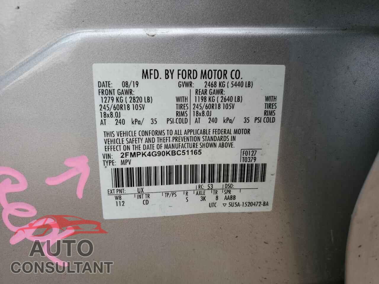 FORD EDGE 2019 - 2FMPK4G90KBC51165