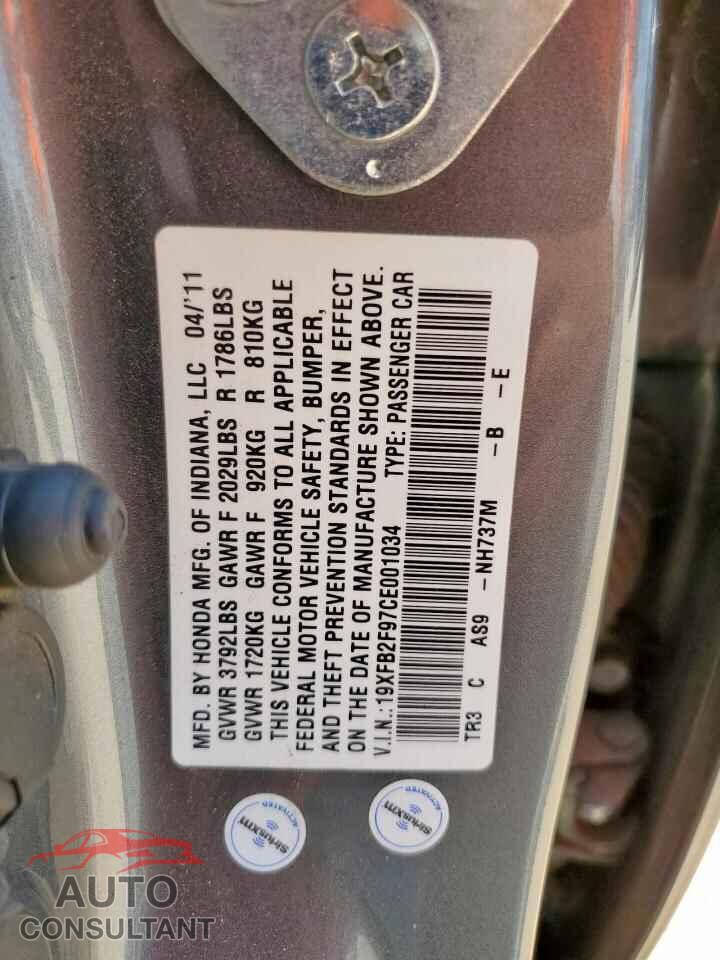 HONDA CIVIC 2012 - 19XFB2F97CE001034