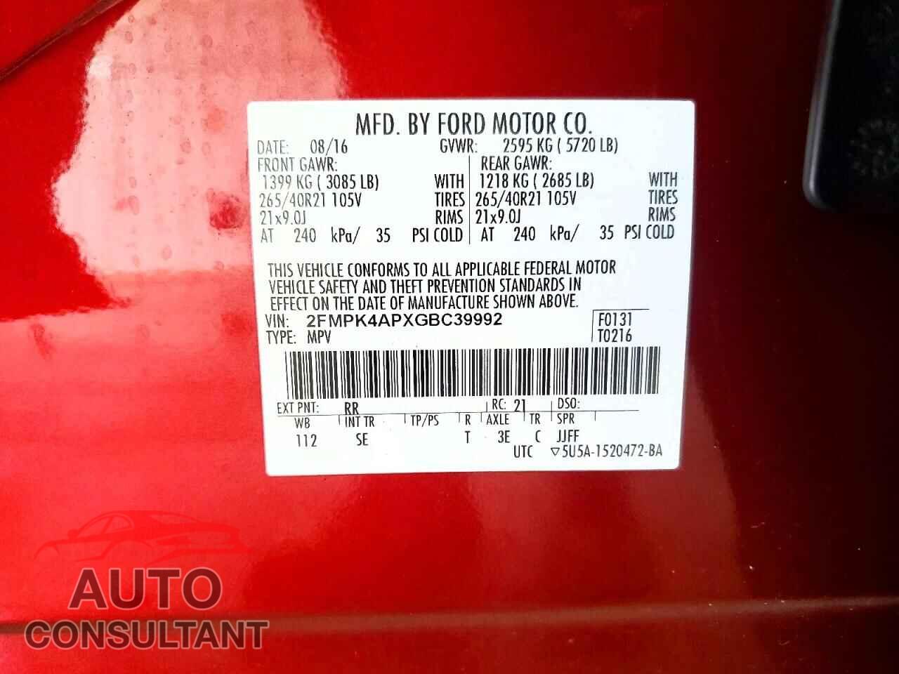 FORD EDGE 2016 - 2FMPK4APXGBC39992