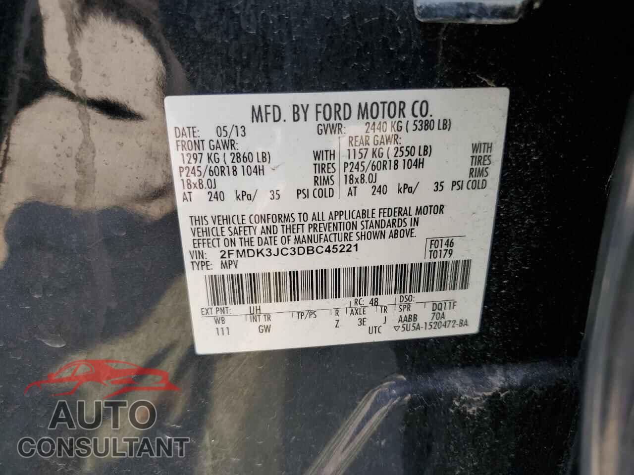 FORD EDGE 2013 - 2FMDK3JC3DBC45221