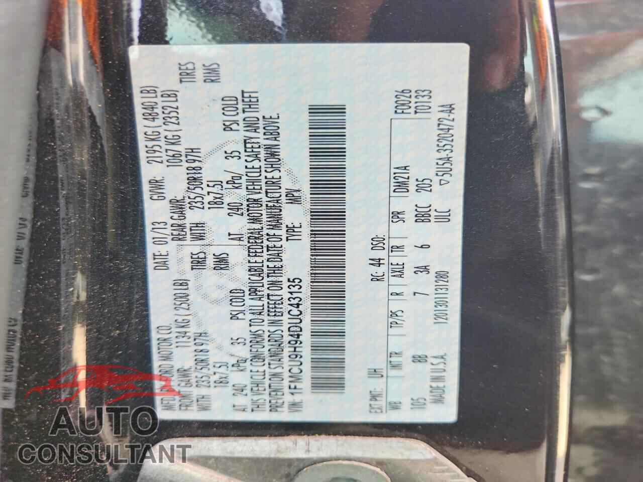 FORD ESCAPE 2013 - 1FMCU9H94DUC43135