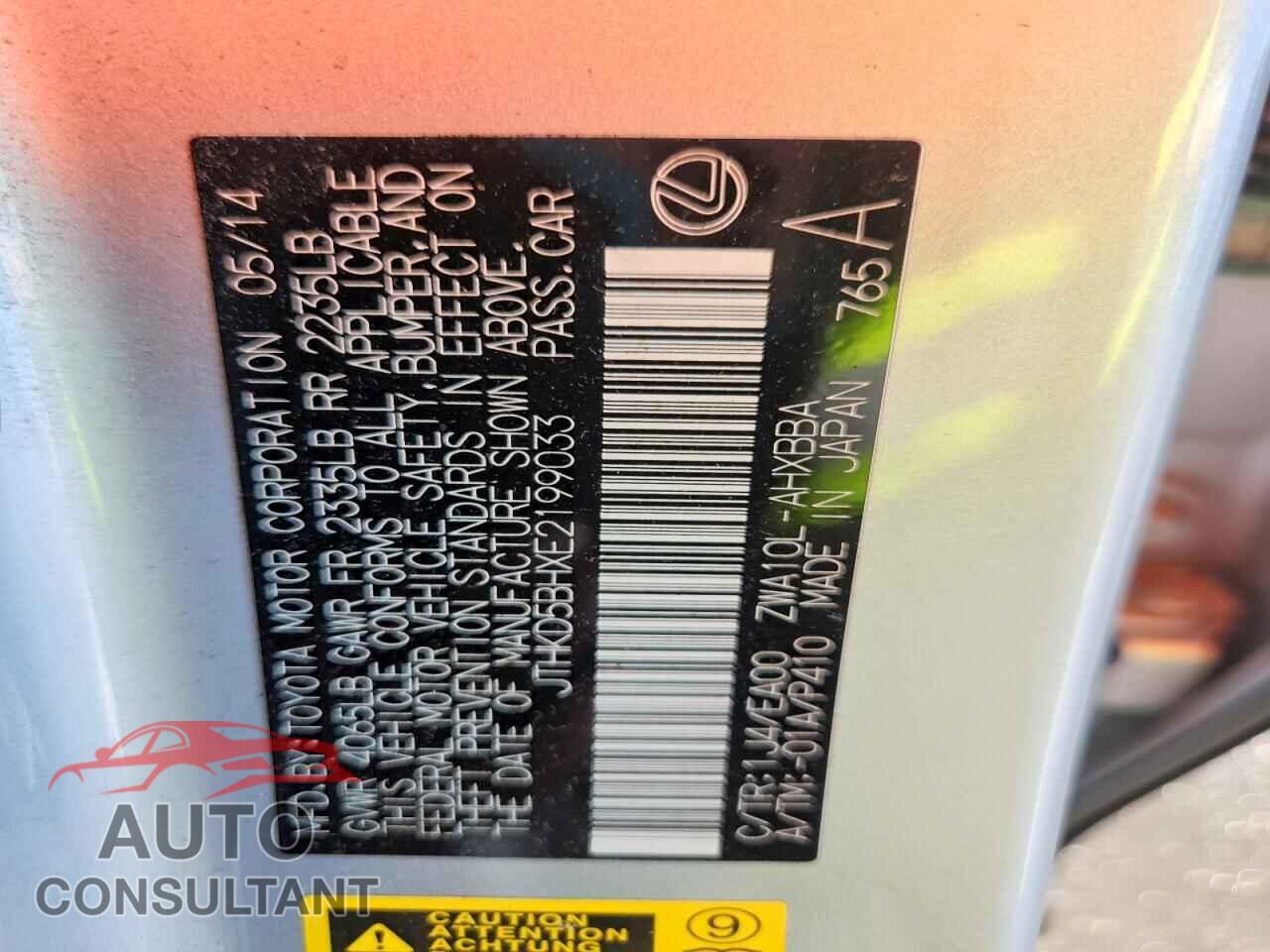 LEXUS CT 200 2014 - JTHKD5BHXE2199033