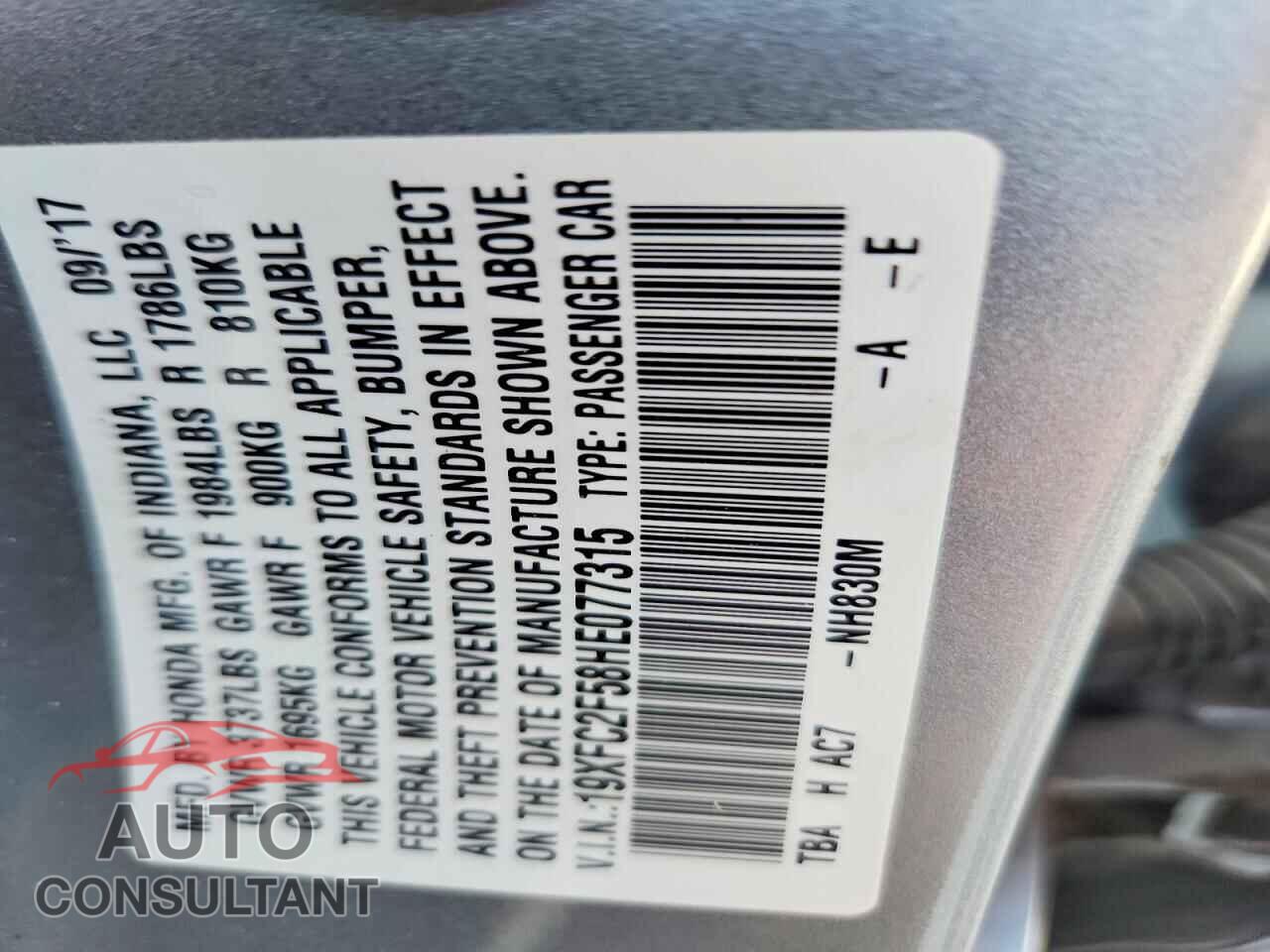 HONDA CIVIC 2017 - 19XFC2F58HE077315