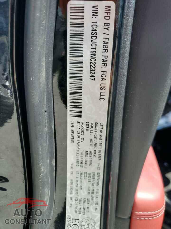 DODGE DURANGO 2022 - 1C4SDJCT9NC223247