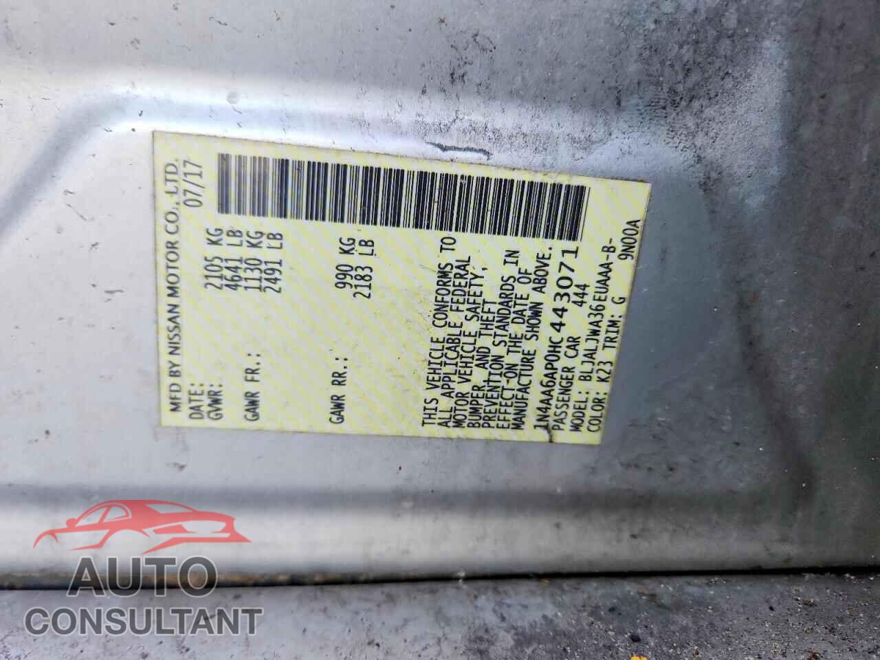 NISSAN MAXIMA 2017 - 1N4AA6AP0HC443071