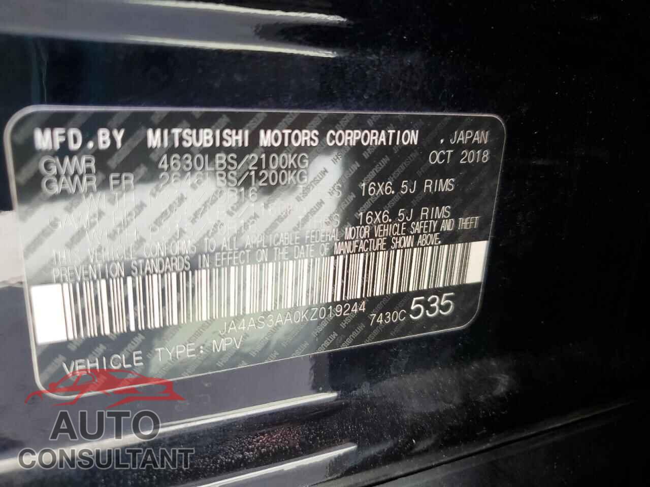 MITSUBISHI ECLIPSE 2019 - JA4AS3AA0KZ019244