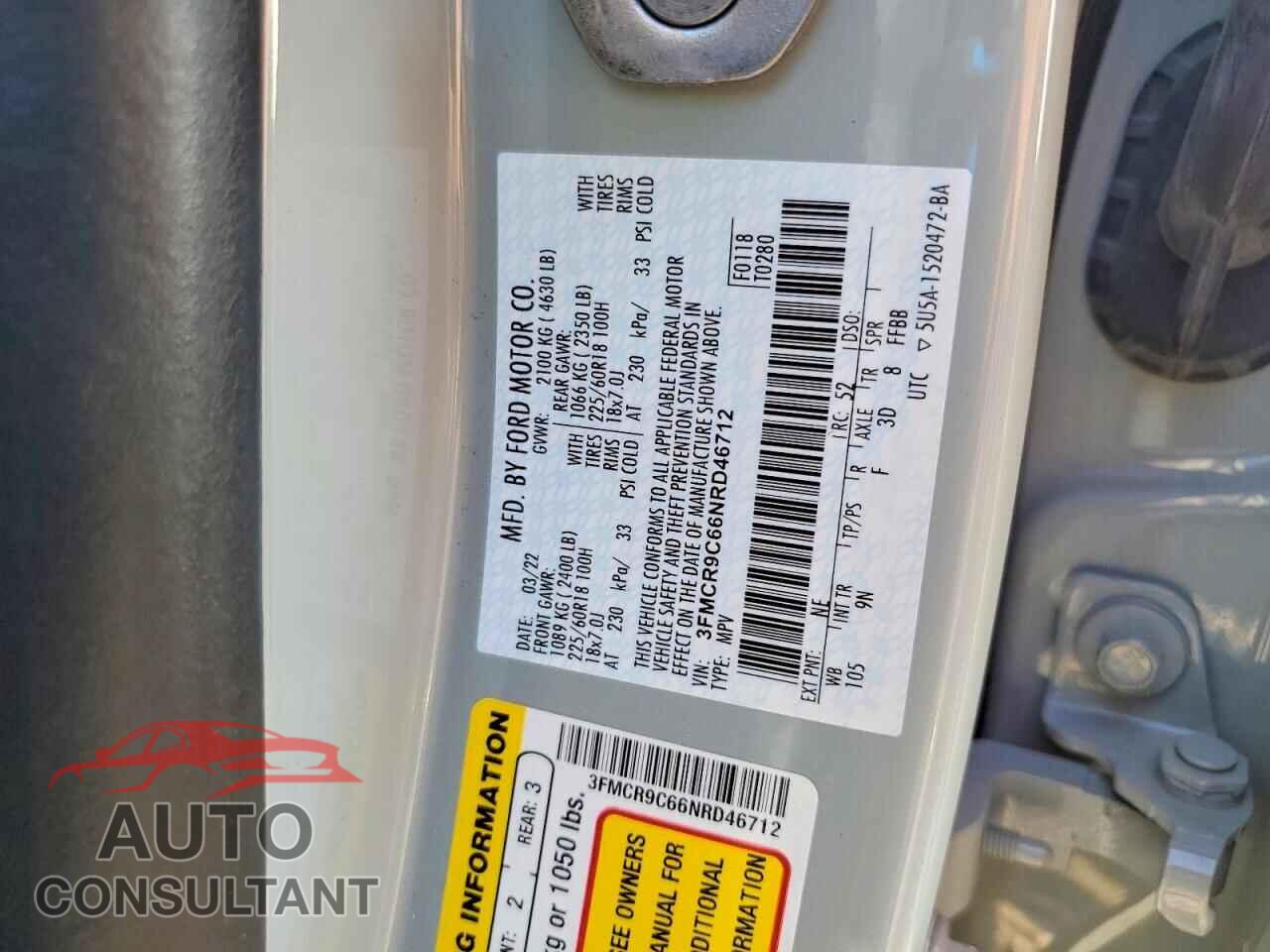 FORD BRONCO 2022 - 3FMCR9C66NRD46712