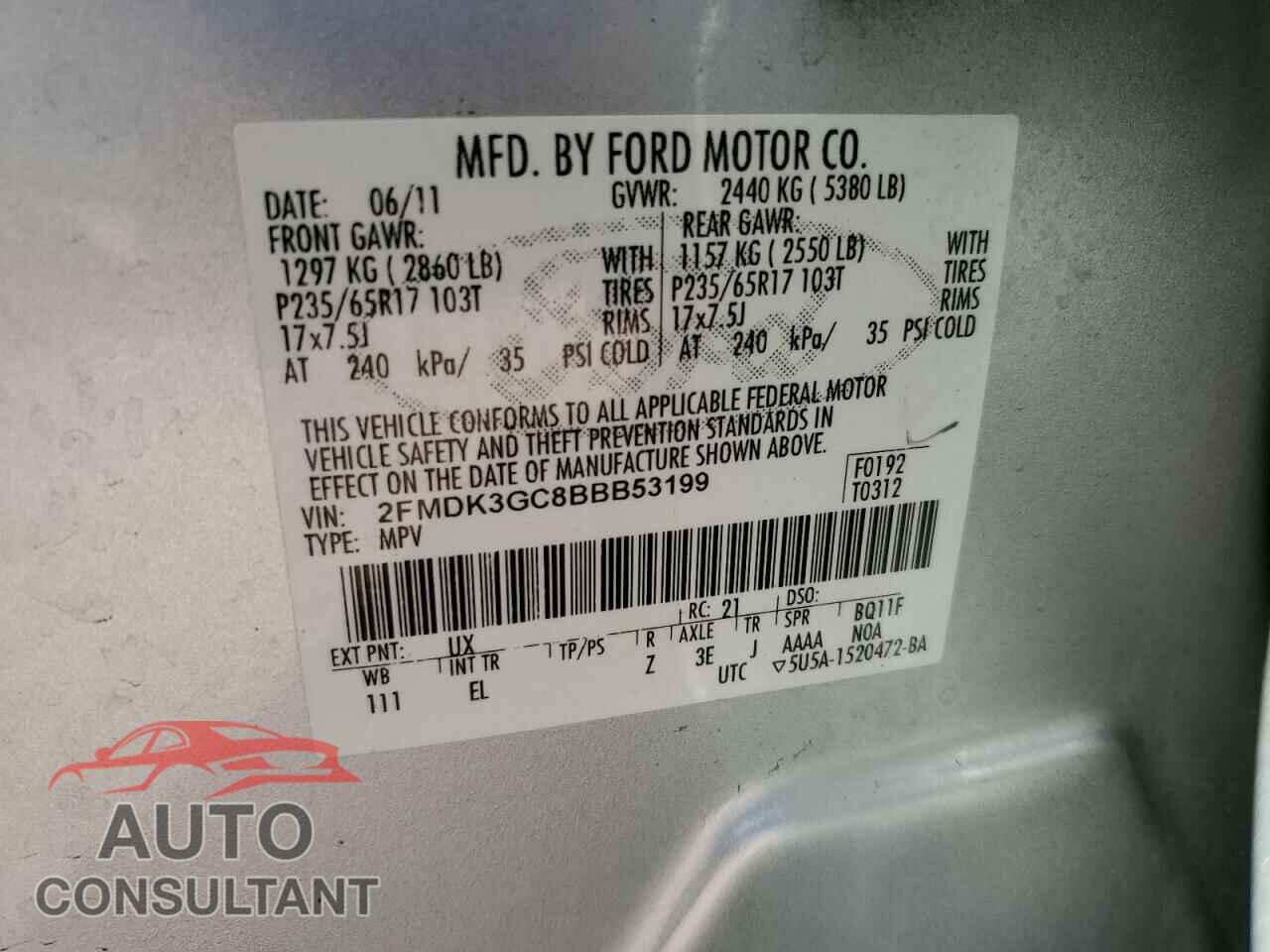 FORD EDGE 2011 - 2FMDK3GC8BBB53199