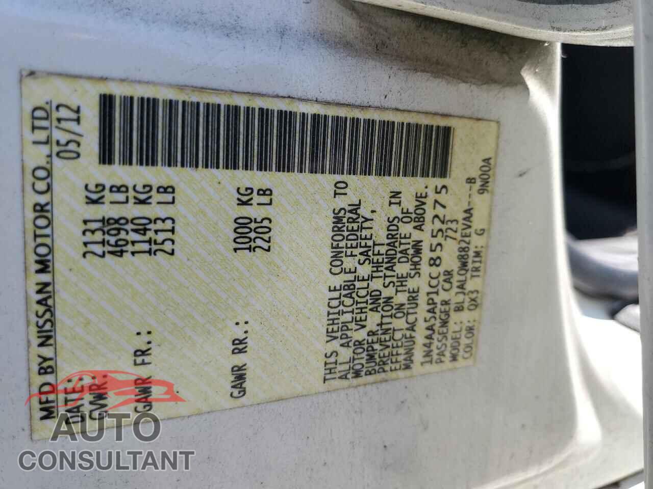 NISSAN MAXIMA 2012 - 1N4AA5AP1CC855275