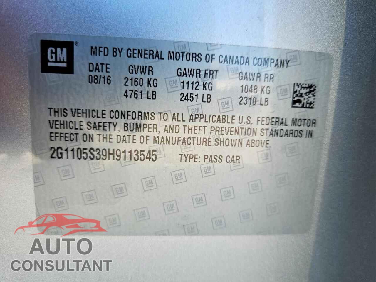 CHEVROLET IMPALA 2017 - 2G1105S39H9113545