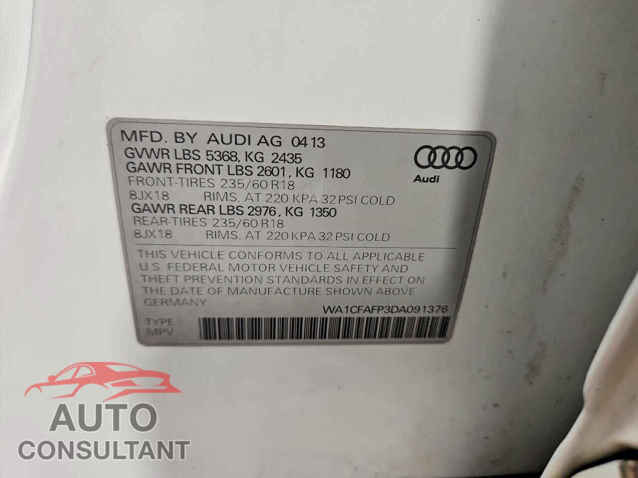 AUDI Q5 2013 - WA1CFAFP3DA091376