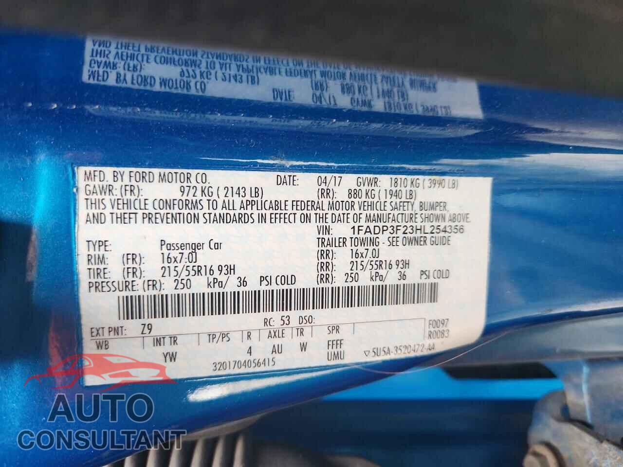 FORD FOCUS 2017 - 1FADP3F23HL254356