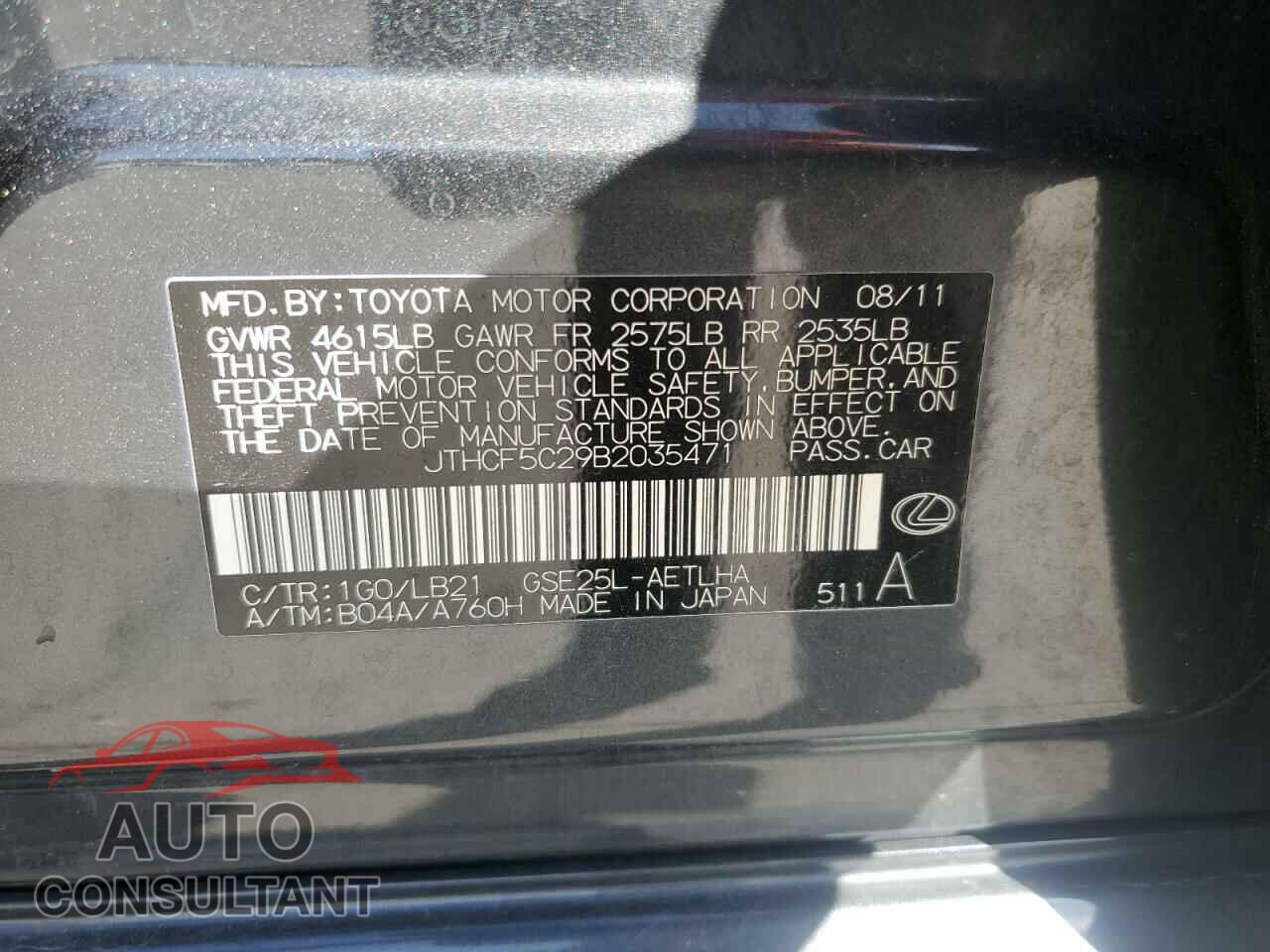 LEXUS IS 2011 - JTHCF5C29B2035471