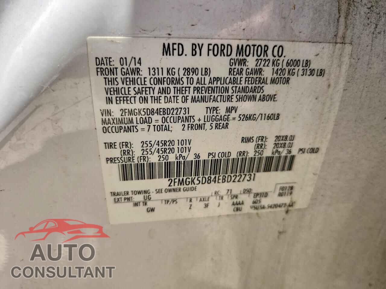 FORD FLEX 2014 - 2FMGK5D84EBD22731