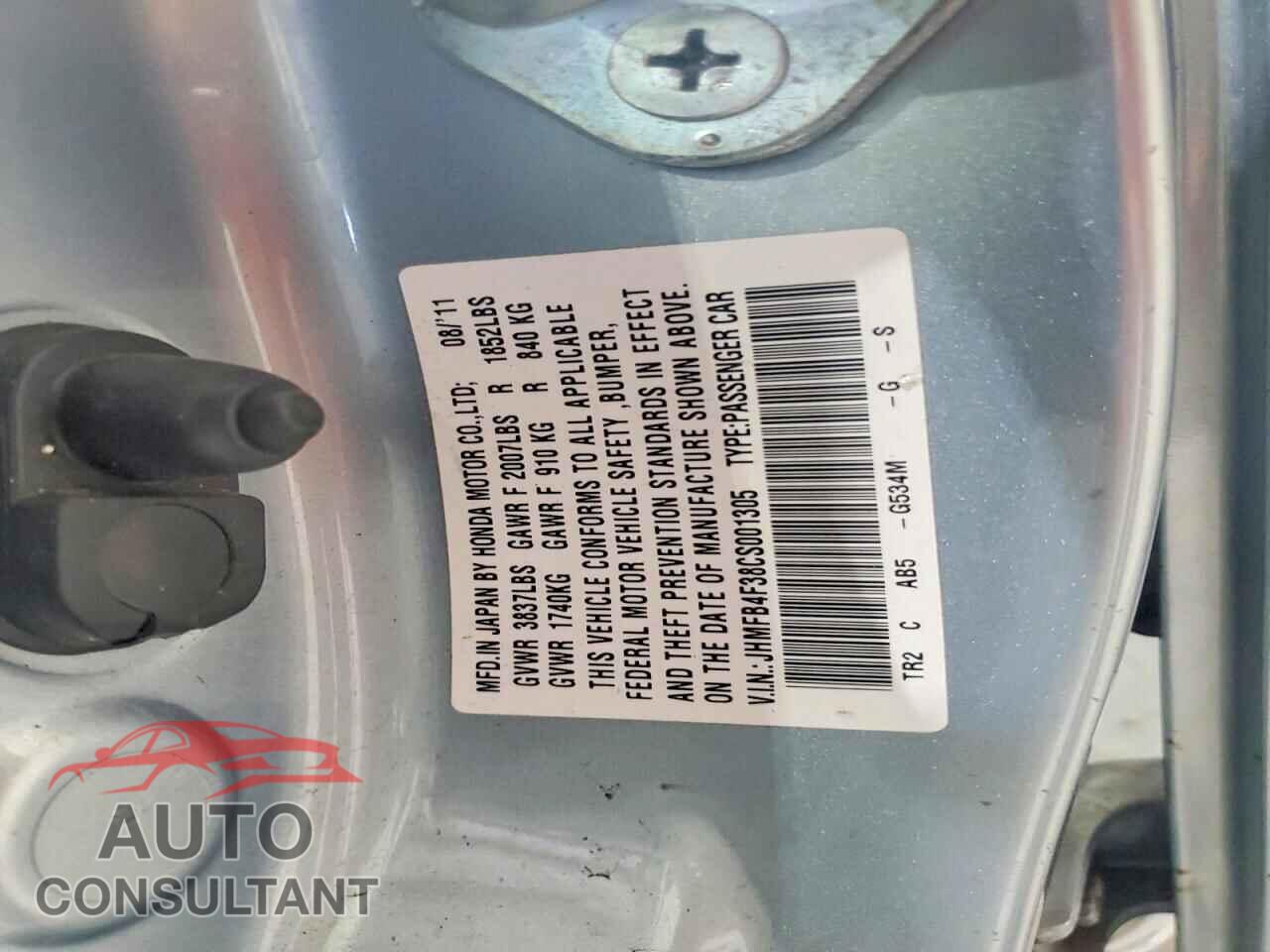 HONDA CIVIC 2012 - JHMFB4F38CS001305