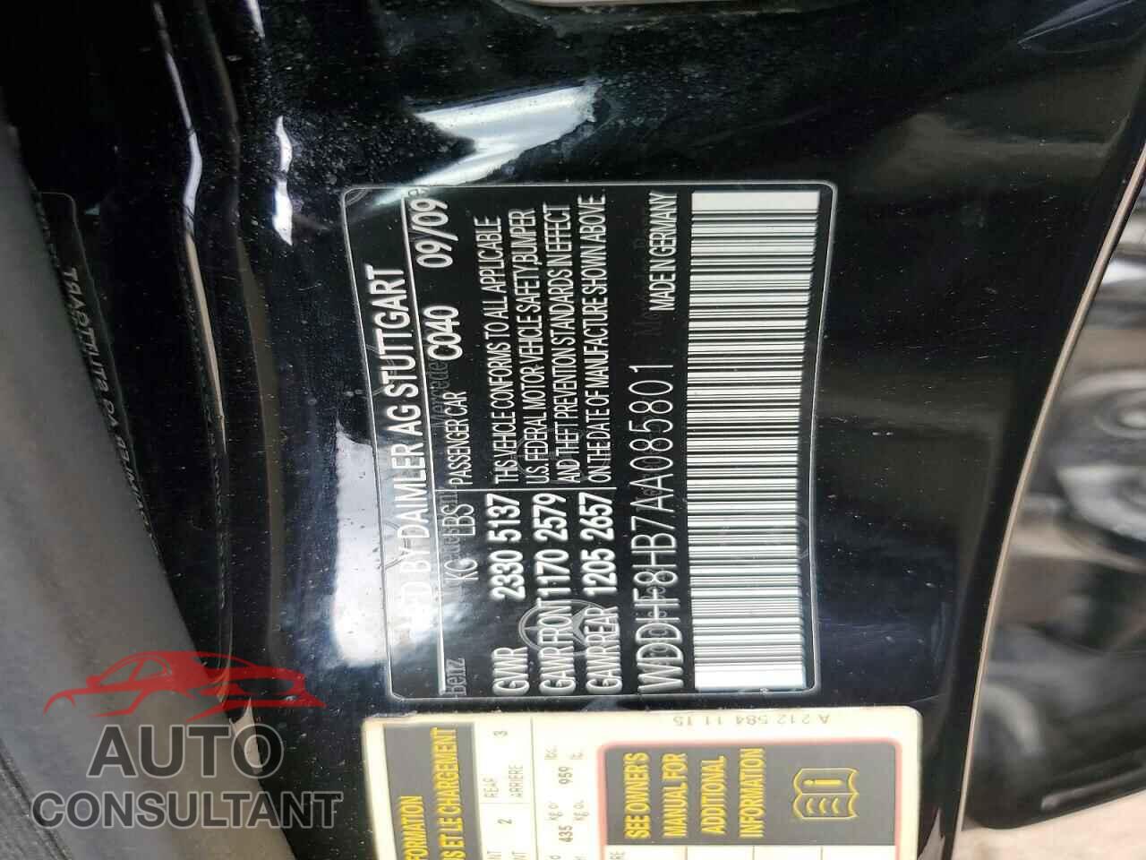 MERCEDES-BENZ E-CLASS 2010 - WDDHF8HB7AA085801
