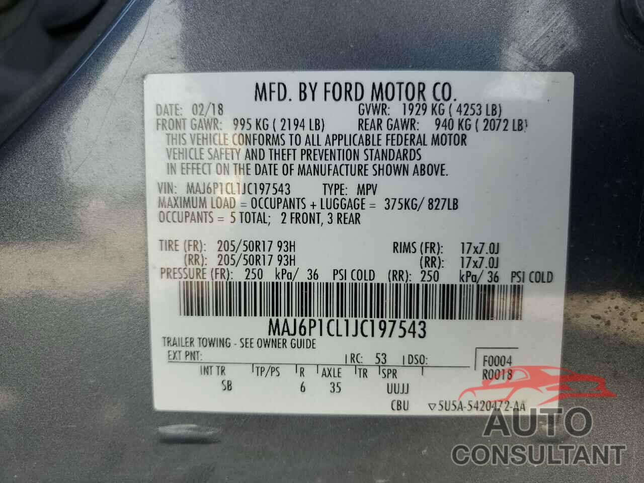 FORD ECOSPORT 2018 - MAJ6P1CL1JC197543