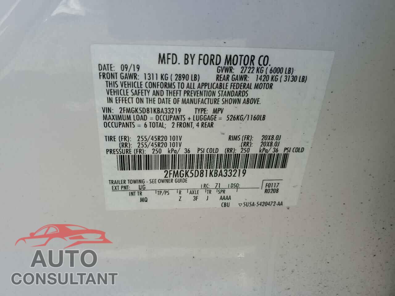 FORD FLEX 2019 - 2FMGK5D81KBA33219