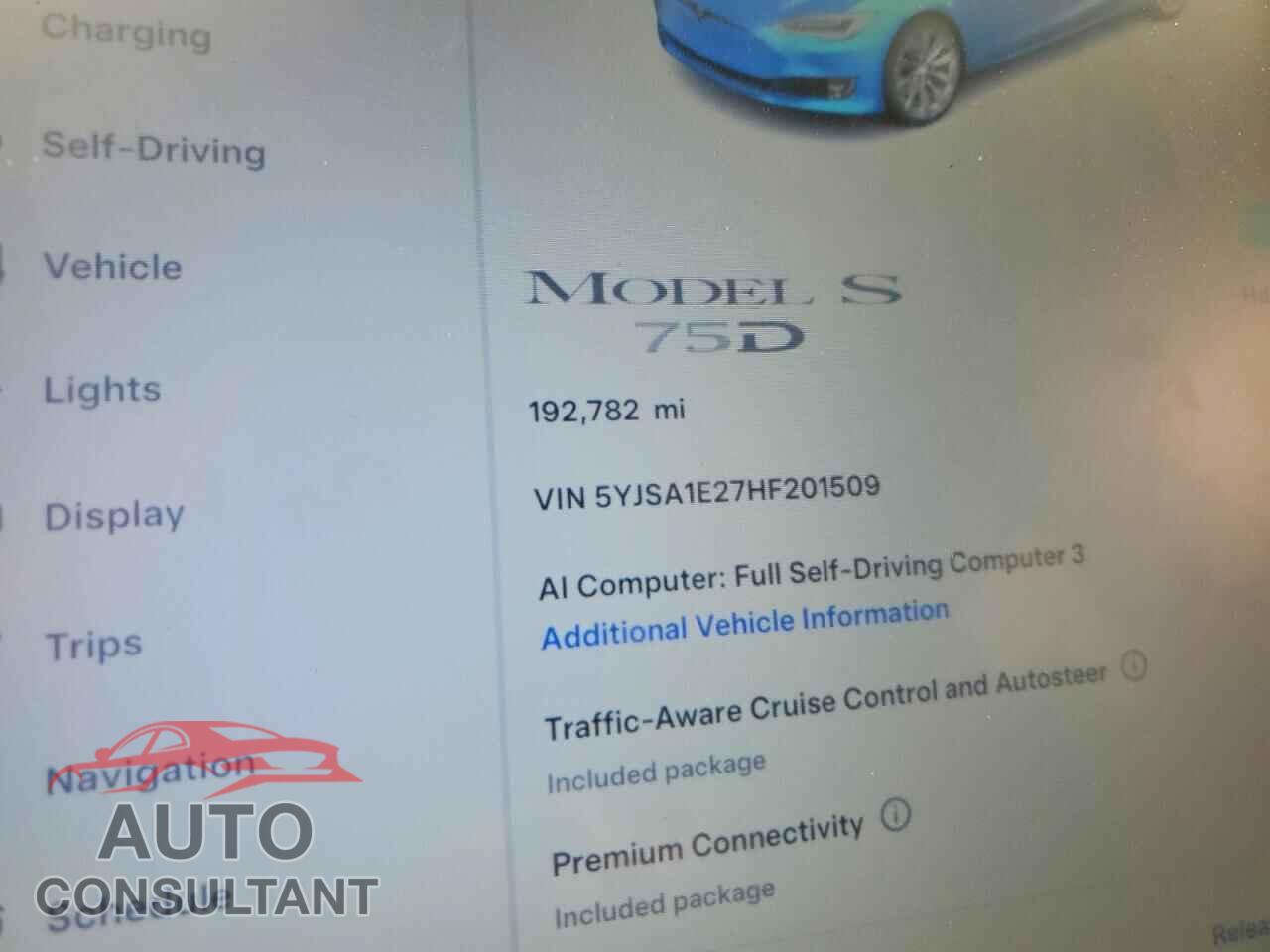 TESLA MODEL S 2017 - 5YJSA1E27HF201509