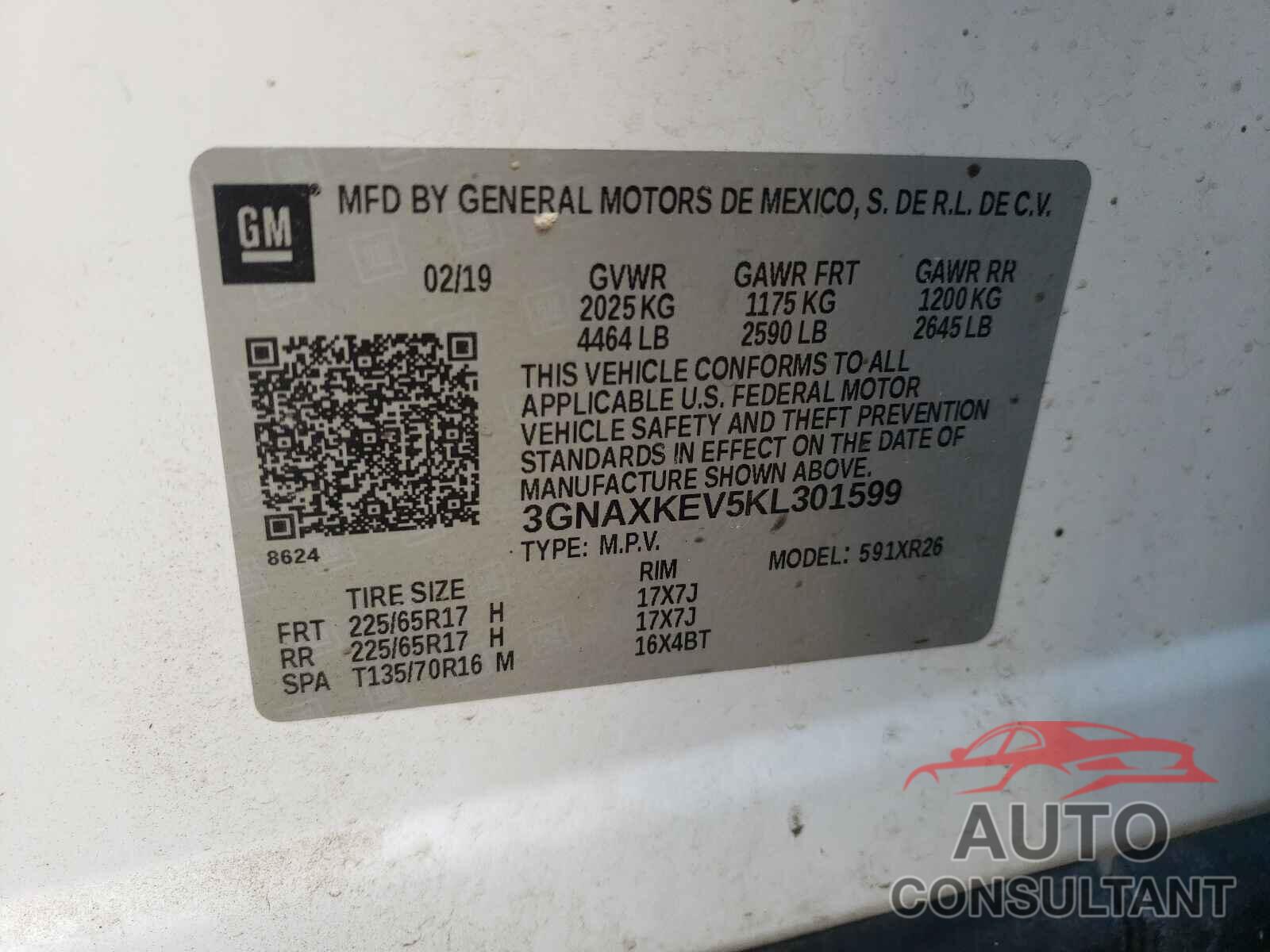 CHEVROLET EQUINOX 2019 - 3GNAXKEV5KL301599