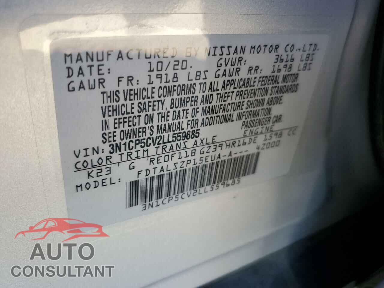 NISSAN KICKS 2020 - 3N1CP5CV2LL559685