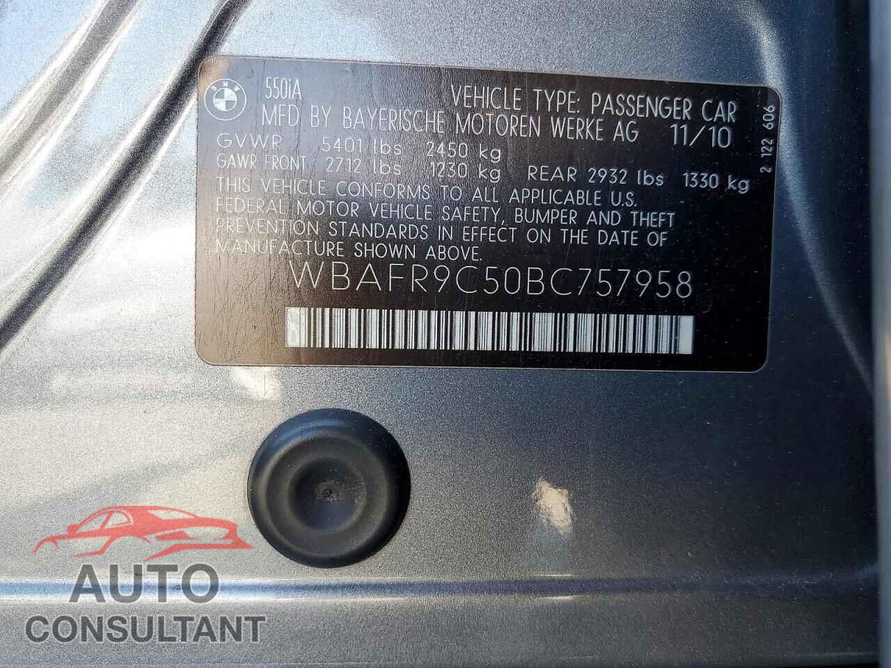BMW 5 SERIES 2011 - WBAFR9C50BC757958