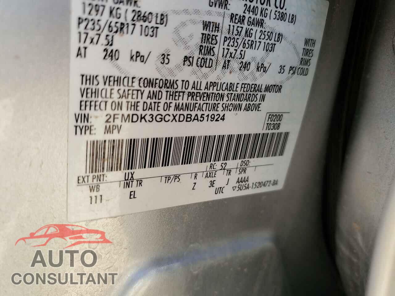 FORD EDGE 2013 - 2FMDK3GCXDBA51924