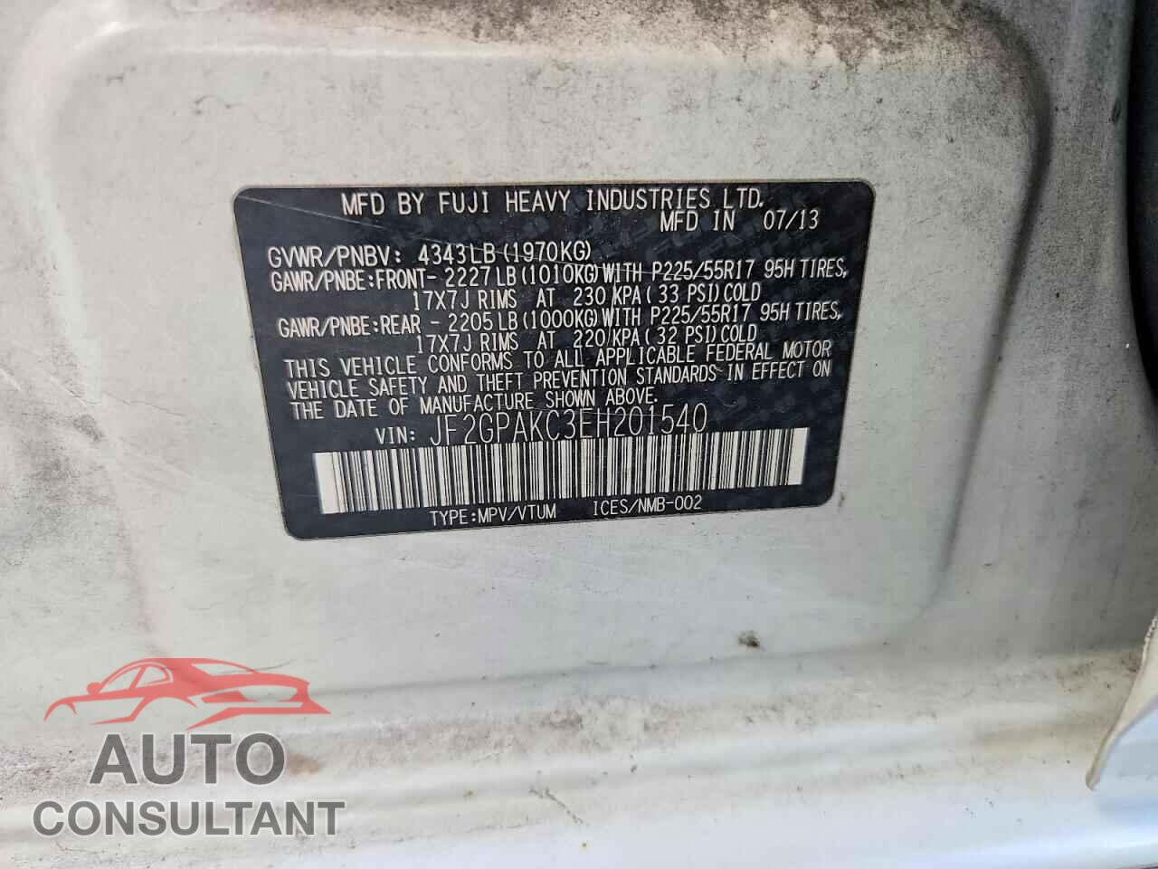 SUBARU XV 2014 - JF2GPAKC3EH201540
