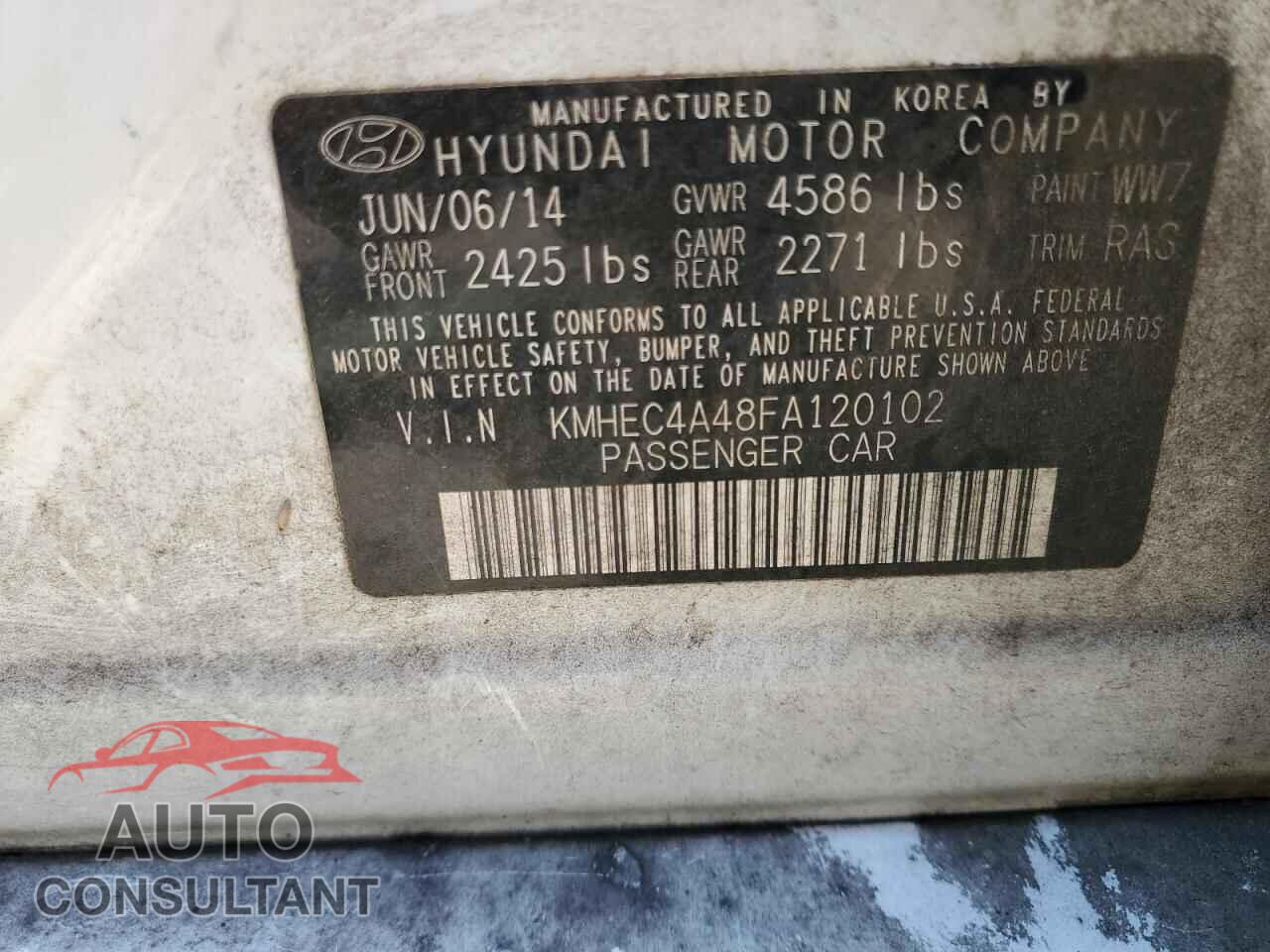 HYUNDAI SONATA 2015 - KMHEC4A48FA120102