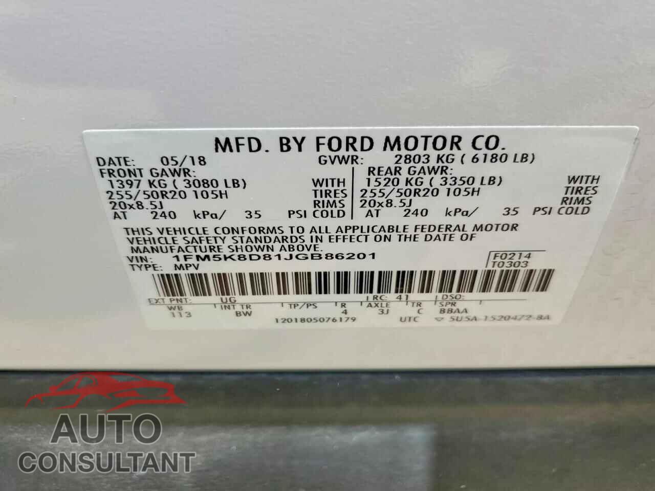 FORD EXPLORER 2018 - 1FM5K8D81JGB86201