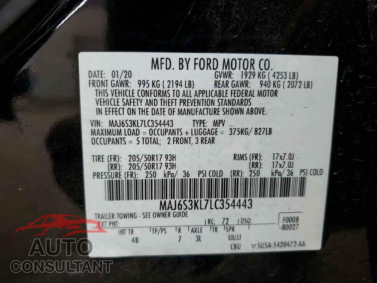 FORD ECOSPORT 2020 - MAJ6S3KL7LC354443
