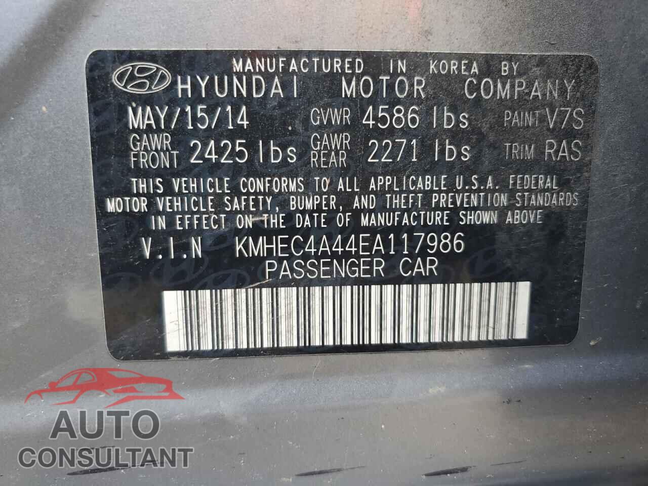 HYUNDAI SONATA 2014 - KMHEC4A44EA117986