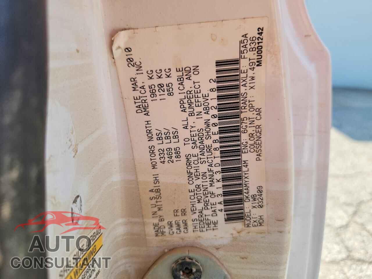 MITSUBISHI ECLIPSE 2011 - 4A31K3DT8BE002182