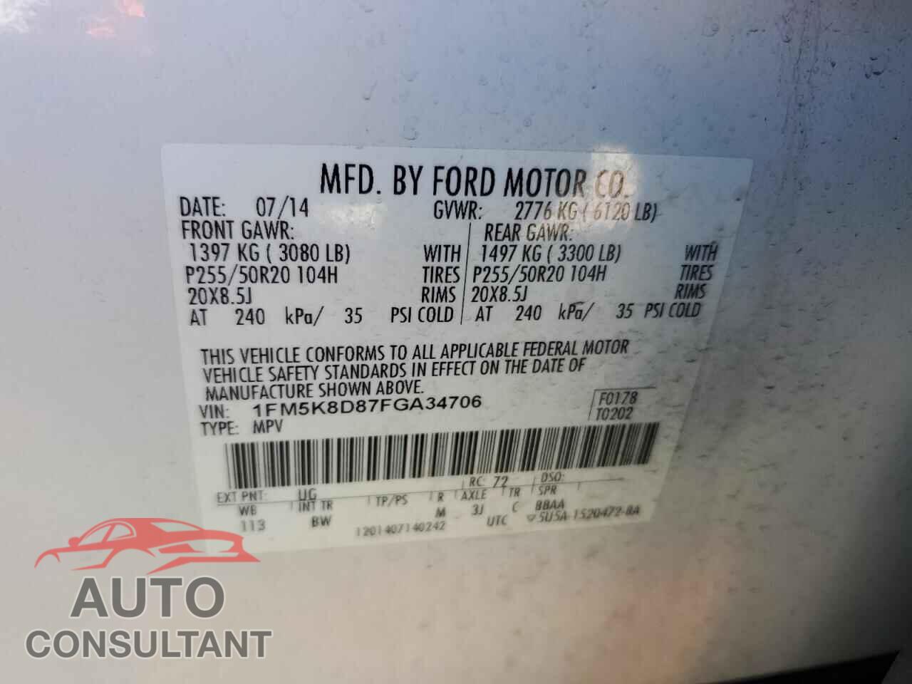 FORD EXPLORER 2015 - 1FM5K8D87FGA34706