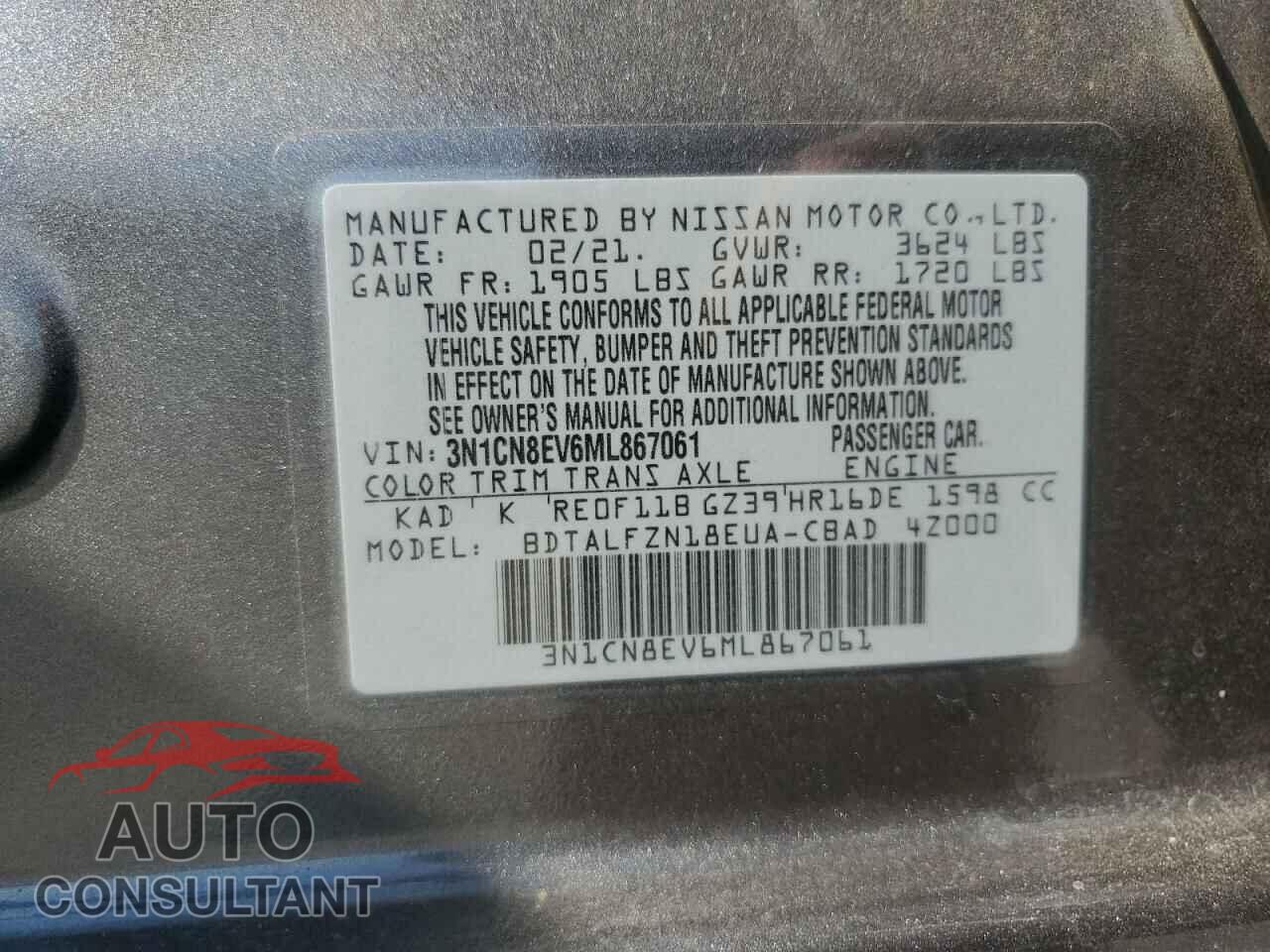 NISSAN VERSA 2021 - 3N1CN8EV6ML867061
