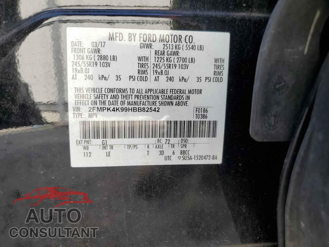 FORD EDGE 2017 - 2FMPK4K99HBB82542
