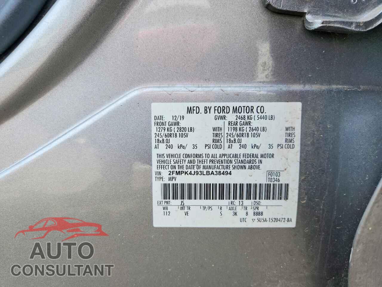 FORD EDGE 2020 - 2FMPK4J93LBA38494
