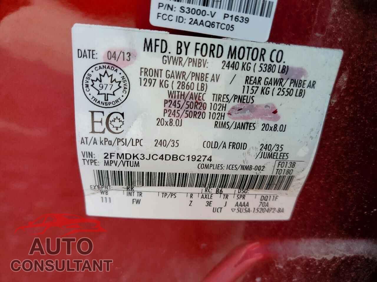 FORD EDGE 2013 - 2FMDK3JC4DBC19274