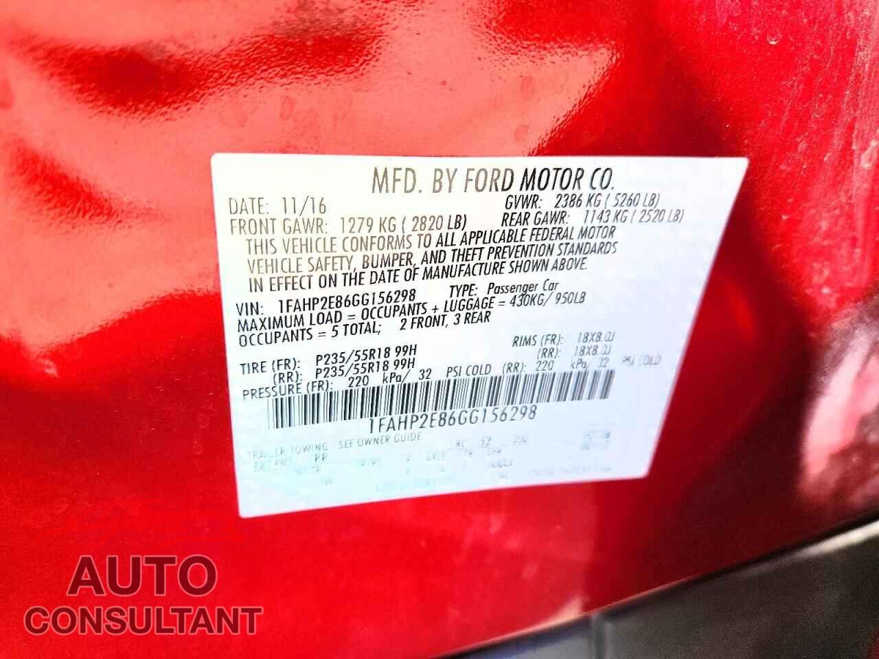 FORD TAURUS 2016 - 1FAHP2E86GG156298