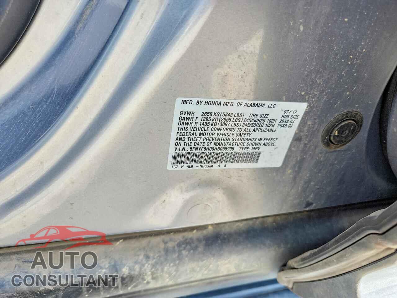 HONDA PILOT 2017 - 5FNYF6H08HB055995