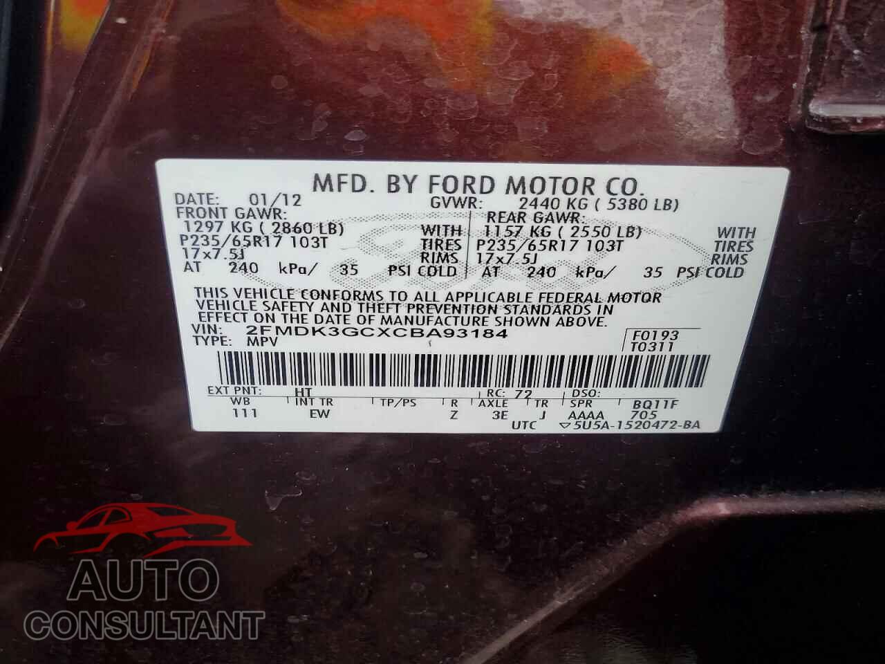 FORD EDGE 2012 - 2FMDK3GCXCBA93184