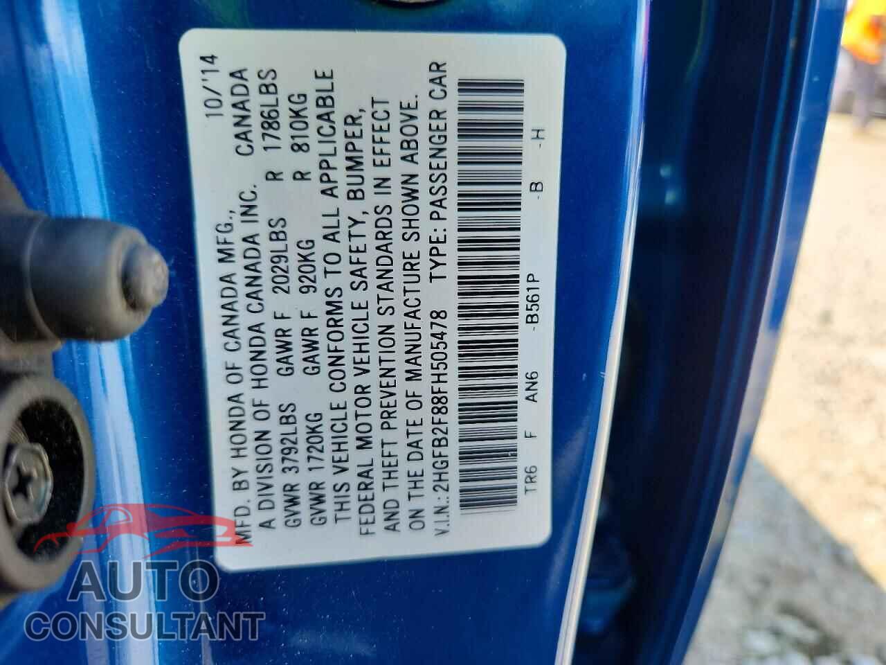 HONDA CIVIC 2015 - 2HGFB2F88FH505478