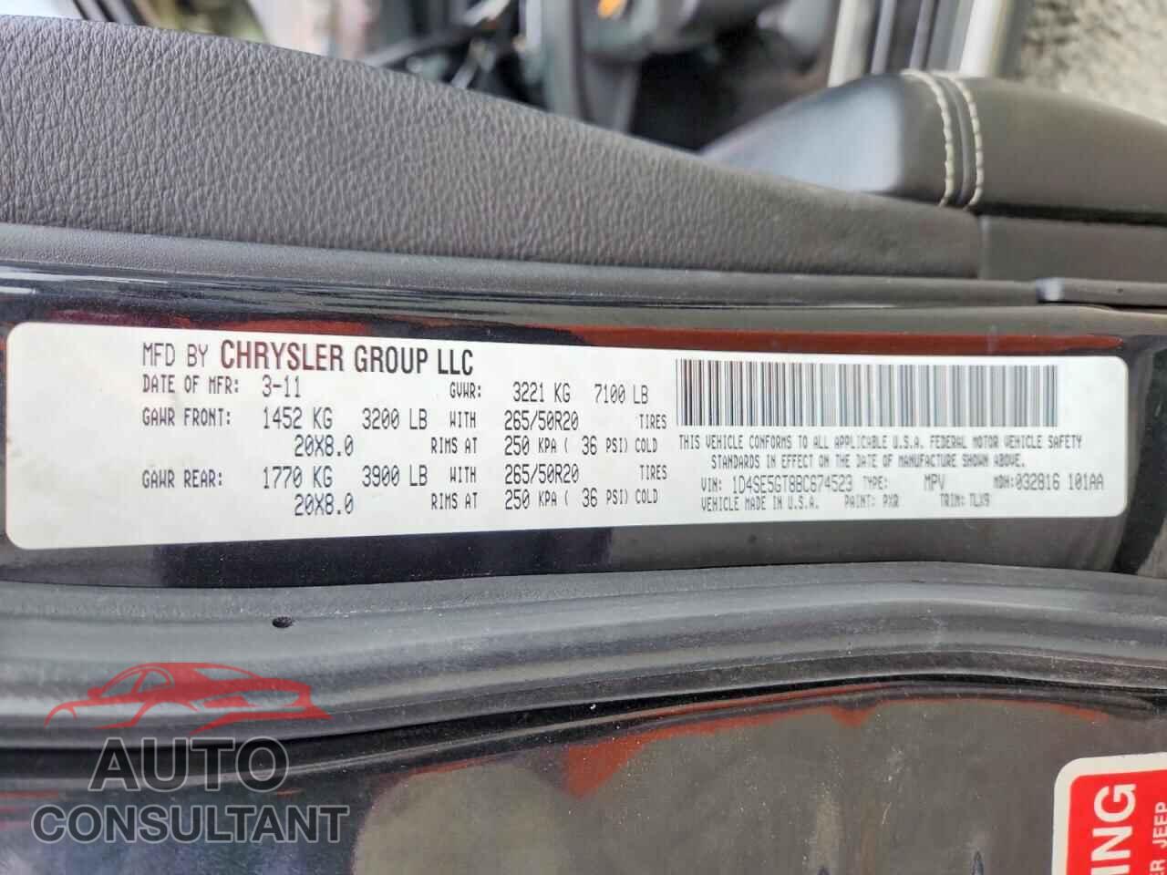 DODGE DURANGO 2011 - 1D4SE5GT8BC674523