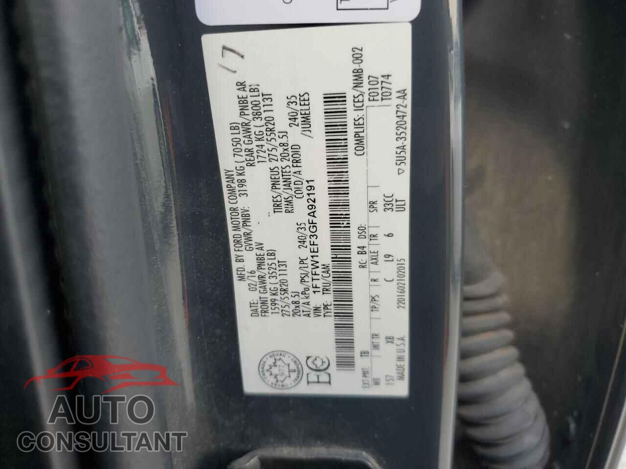FORD F-150 2016 - 1FTFW1EF3GFA92191