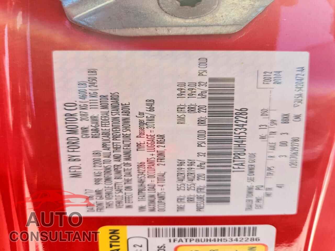 FORD MUSTANG 2017 - 1FATP8UH4H5342286