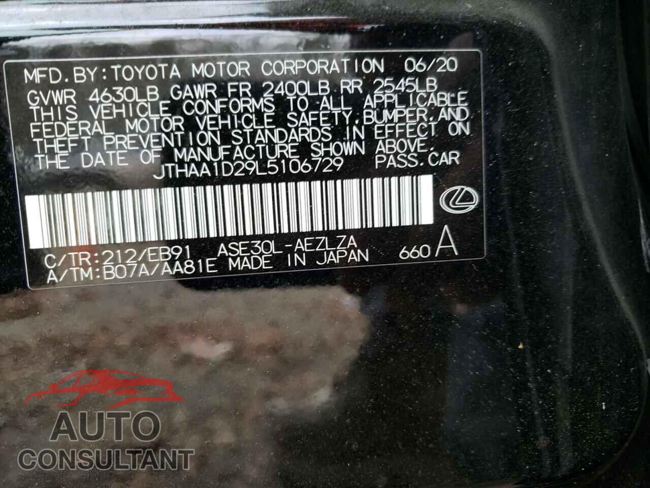 LEXUS IS 2020 - JTHAA1D29L5106729