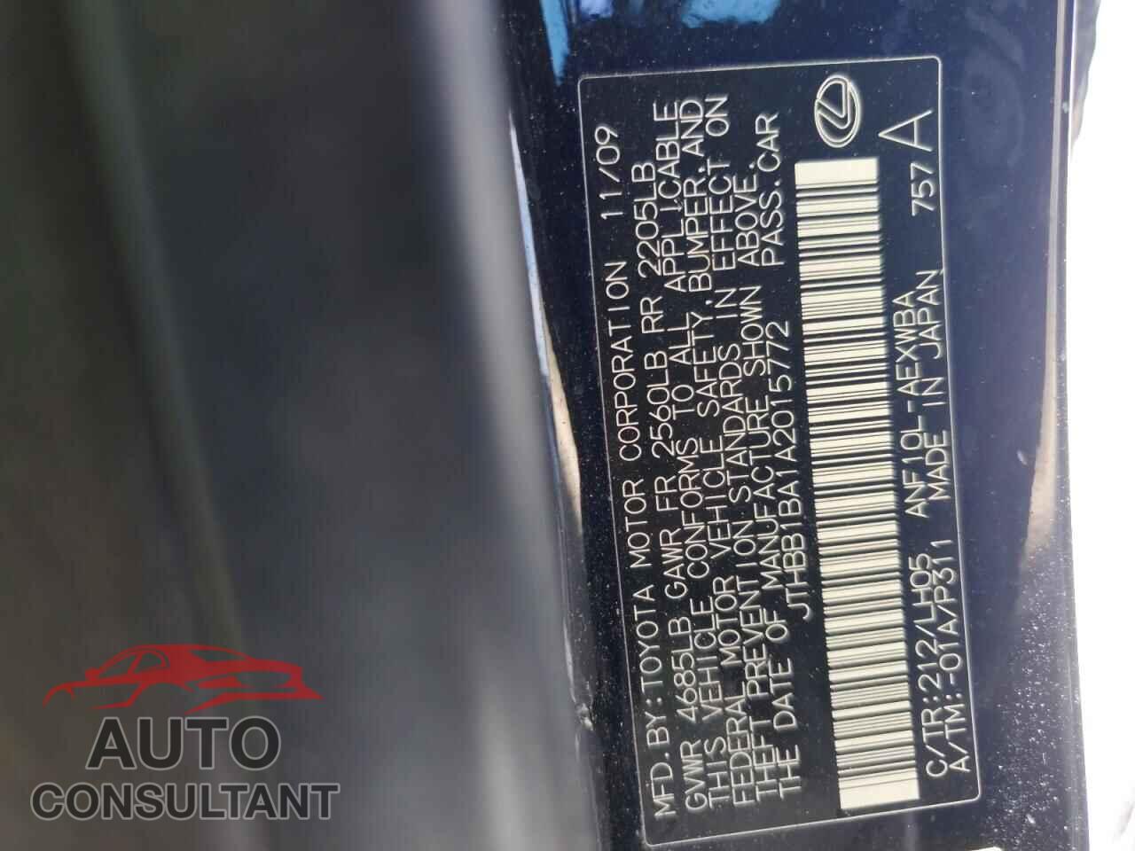 LEXUS HS 2010 - JTHBB1BA1A2015772