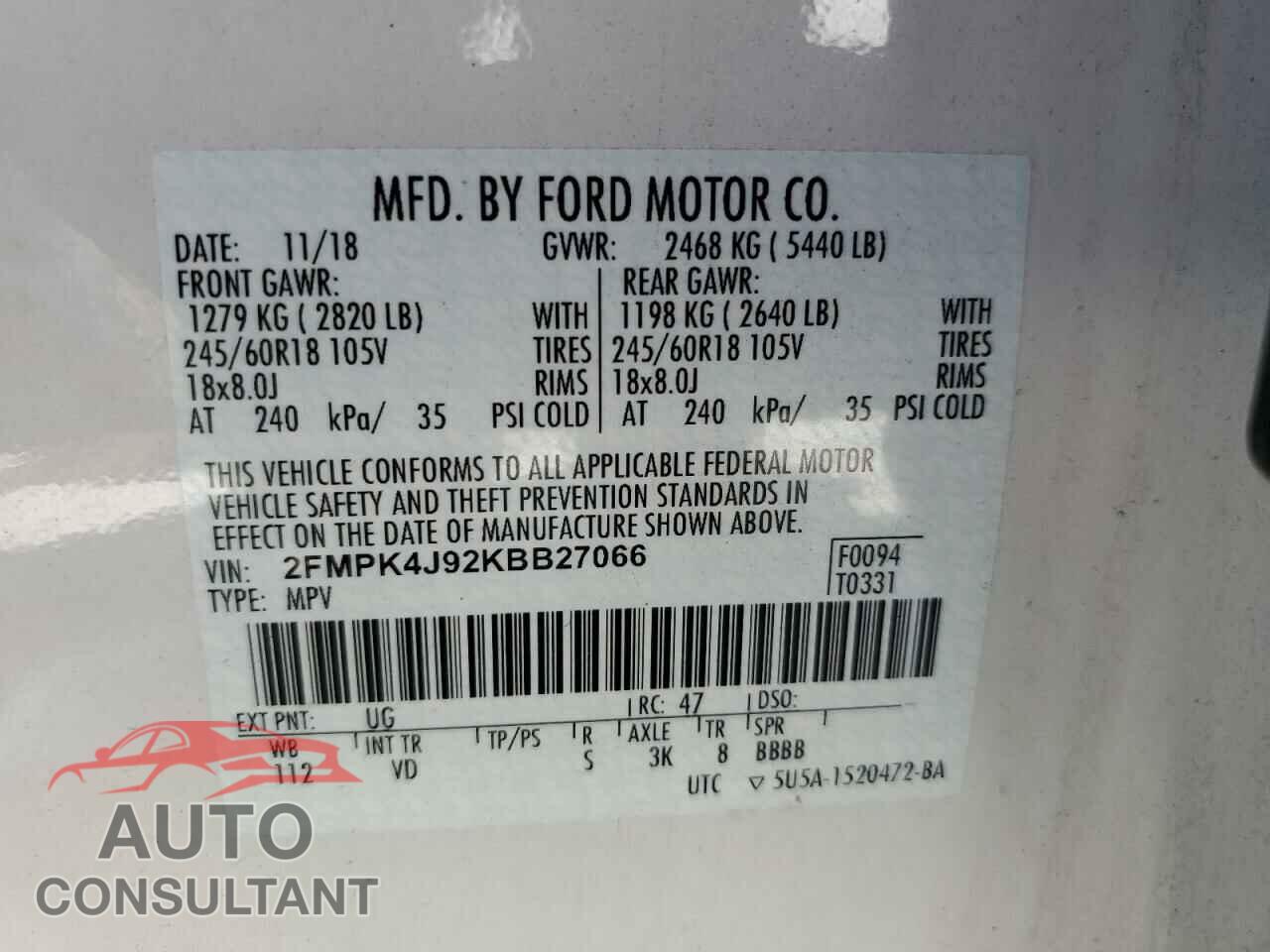 FORD EDGE 2019 - 2FMPK4J92KBB27066